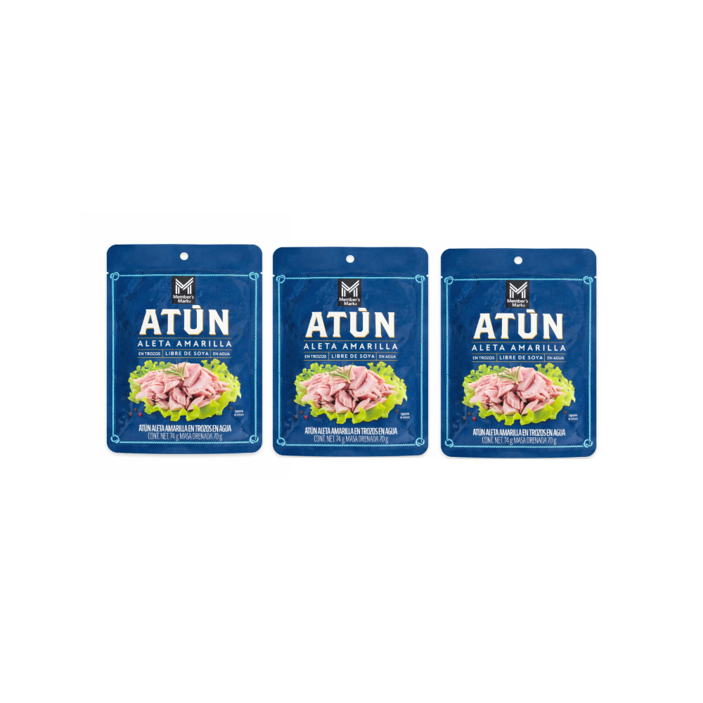 Atún aleta amarilla en trozos en agua Member's Mark (3 x 74 g / 2.61 oz)