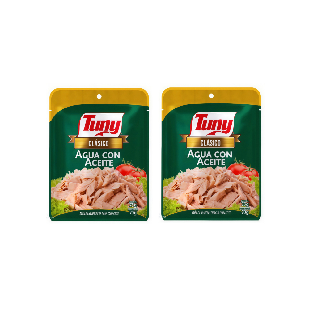 Atún en hojuelas en agua con aceite clásico Tuny (2 x 75 g / 2.64 oz)