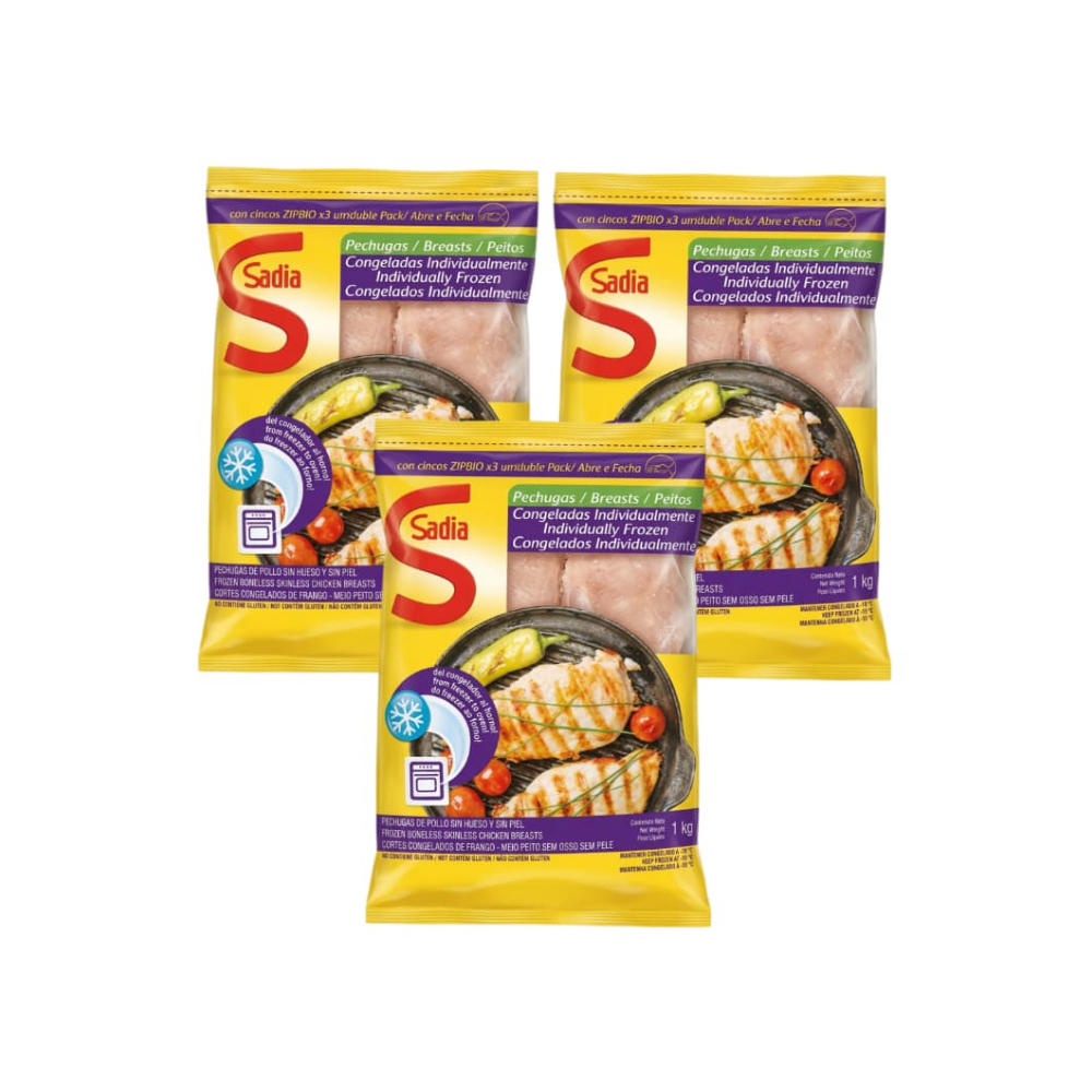 Pechuga de pollo sin piel y sin hueso Sadia (3 x 1 kg / 2.2 lb)