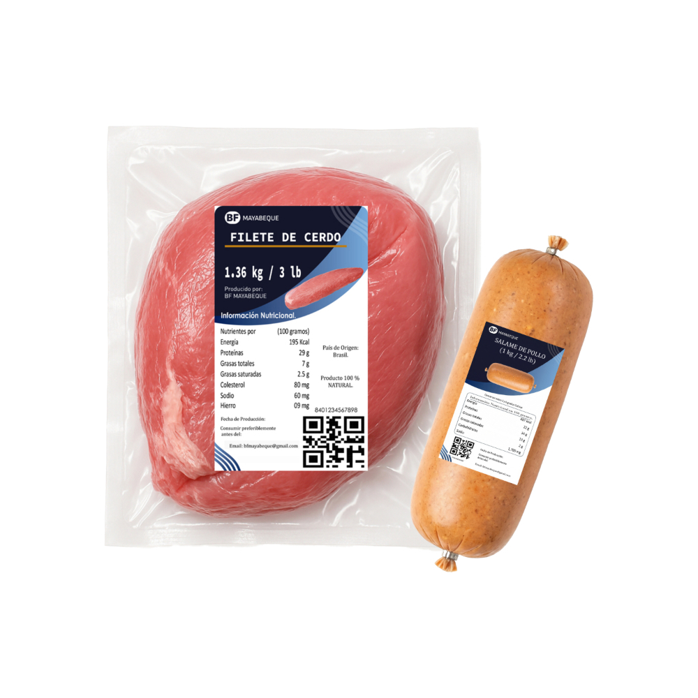 Filete de cerdo BF Mayabeque (1.36 kg / 3 lb) + Salame de pollo BF Mayabeque (1 kg / 2.2 lb)